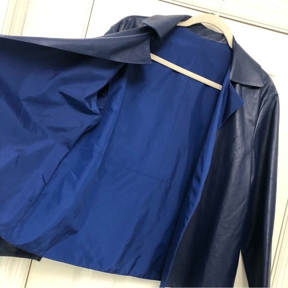 Lafayette 148 New York Blue Leather Jacket Open Front 2 - Picture 5 of 6